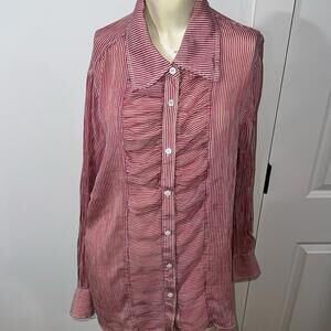 I.e. women’s silk blouse size 1X red and white striped button down shirt